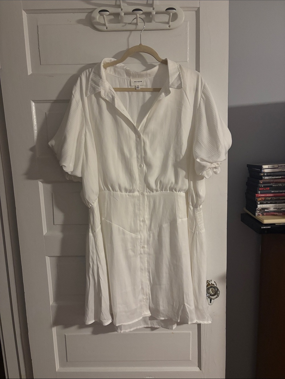 White Button-Front Shirt Dress
